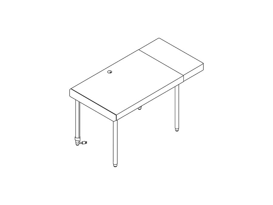 A line drawing - Leatherwrap Sit-to-Stand Desk–Drawer Right