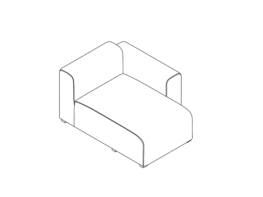 A line drawing - Mags Sectional Sofas–Narrow–Chaise–Right End–Low Arm