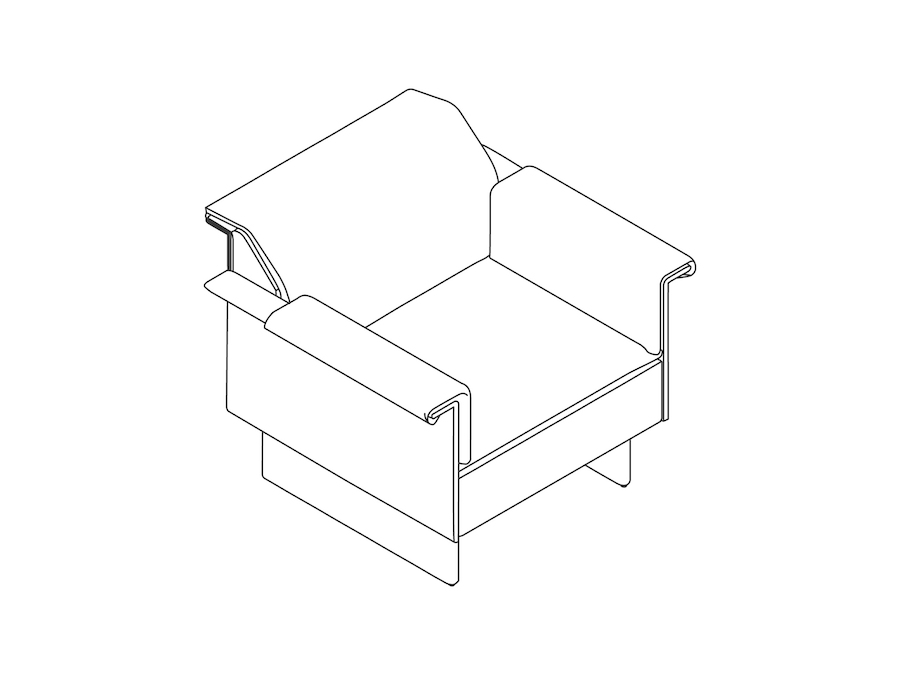 线描图 - Mantle俱乐部座椅–带扶手–木制底座