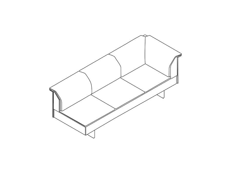 Dessin au trait : Canapé 3 places Mantle – Angle à gauche – Sans accoudoir droit