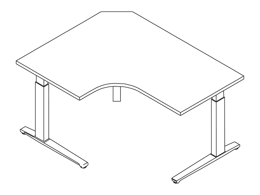 A line drawing - Motia Sit-to-Stand Table–Extended Corner