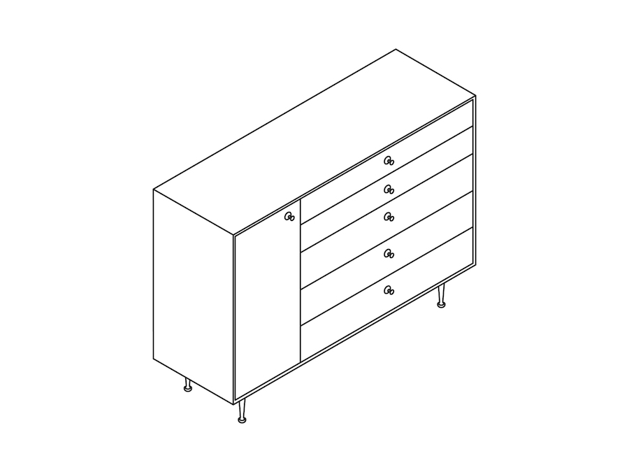 A line drawing - Nelson Thin Edge Chest–5 Drawer–Left Door