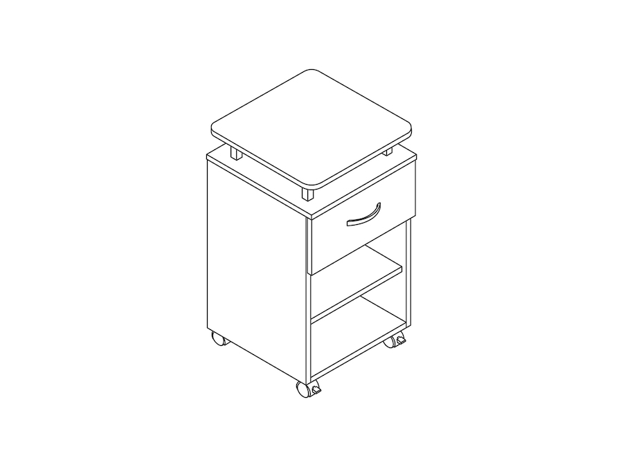 A line drawing - Nemschoff Bedside Cabinet–Raised Top–1 Drawer 1 Door