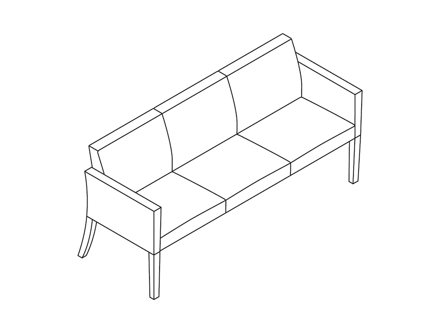 A line drawing - Nemschoff Brava Multiple Seating–Closed Arm–3 Seat