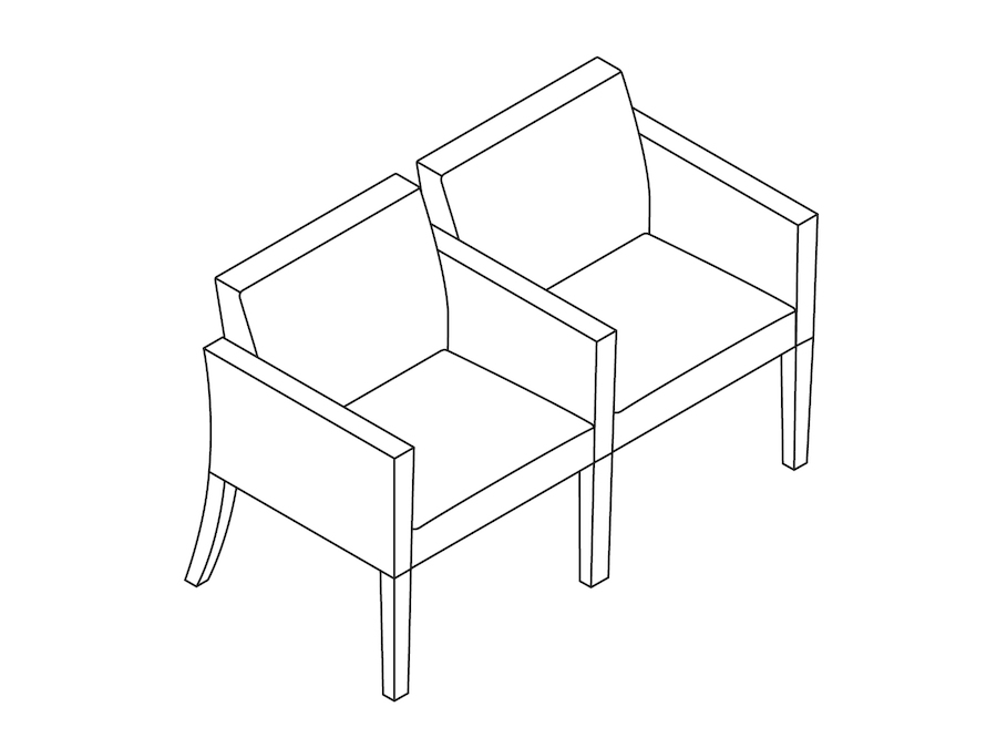 A line drawing - Nemschoff Brava Multiple Seating–Closed Arm–Divider Arm and Leg–2 Seat