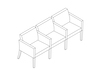 A line drawing - Nemschoff Brava Multiple Seating–Closed Arm–Divider Arm and Leg–3 Seat
