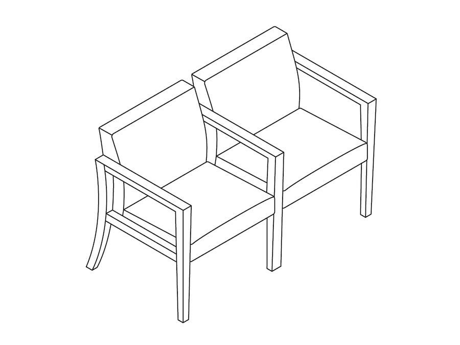 A line drawing - Nemschoff Brava Multiple Seating–Open Arm–Divider Arm and Leg–2 Seat