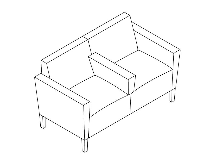 A line drawing - Nemschoff Brava Platform Multiple Seating–Divider Arm–2 Seat