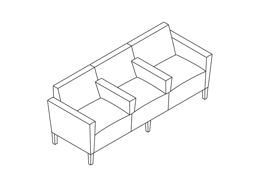 A line drawing - Nemschoff Brava Platform Multiple Seating–Divider Arm–3 Seat