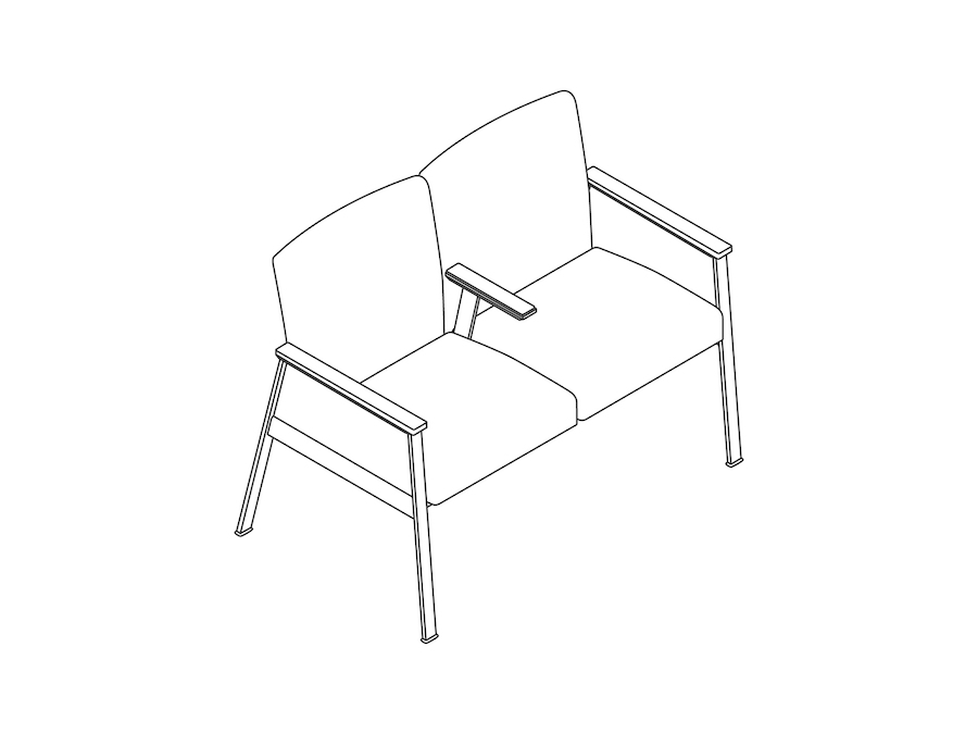 A line drawing - Nemschoff Easton Multiple Seating–Closed Arm–Divider Arm–2 Seat