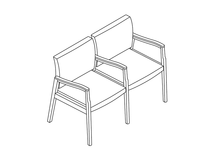 A line drawing - Nemschoff Monarch Multiple Seating–Divider Arm and Leg–2 Seat