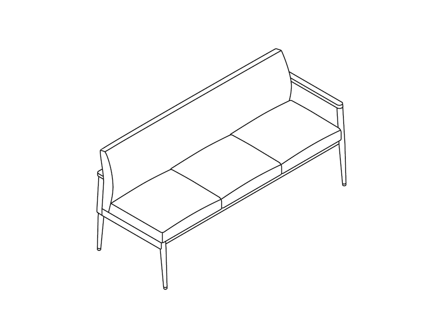 A line drawing - Nemschoff Palisade Multiple Seating–Right Arm–3 Seat