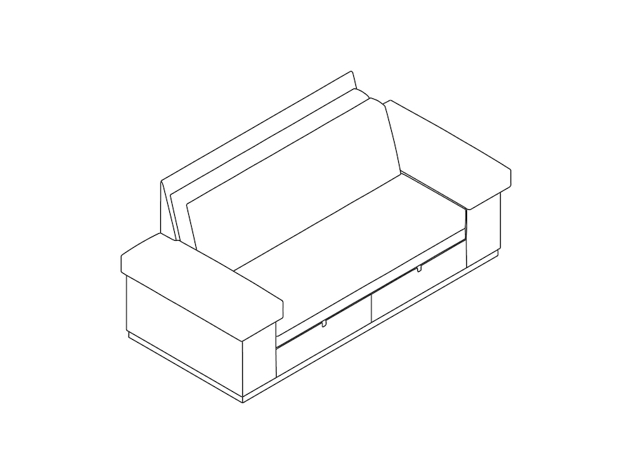 A line drawing - Nemschoff SleepOver Flop Sofa–Arm Storage–Plinth Base–Under-Seat Drawers