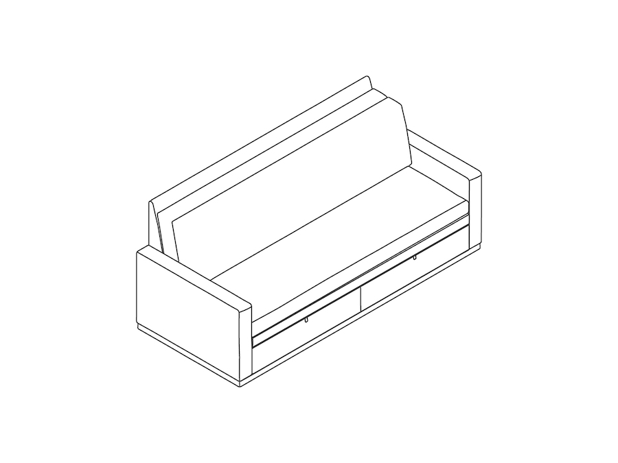 A line drawing - Nemschoff SleepOver Flop Sofa–Narrow Arm Storage–Under-Seat Drawers