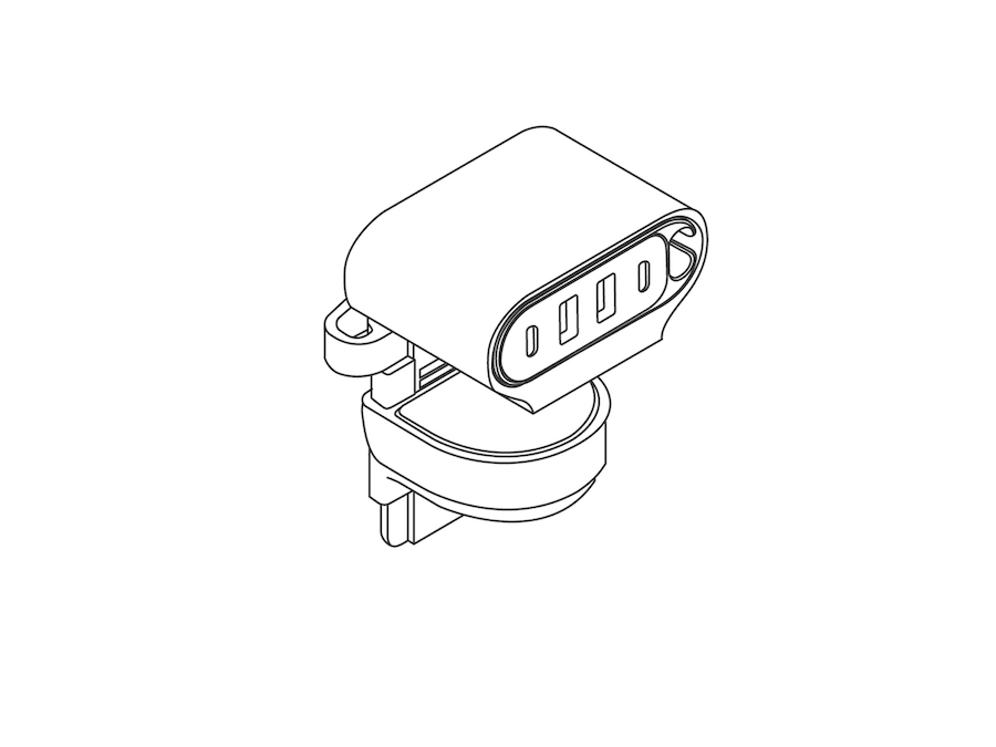 Dessin au trait : Module de connectivité Ondo - Montage sur surface de travail