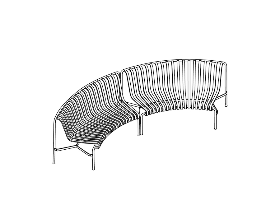 A line drawing - Palissade Park Dining Bench–Inside Curves