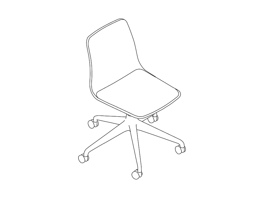 A line drawing - Polly Chair–Armless–5-Star Caster Base–Upholstered Seat Pad