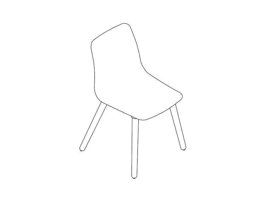 线描图 - Polly单椅–无扶手–木质底座–无软垫