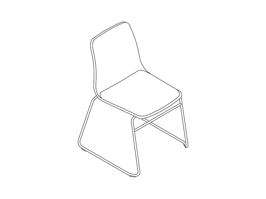 Een lijntekening - Polly-bijzetstoel–zonder armleuningen–slede-onderstel–gestoffeerd zitkussen