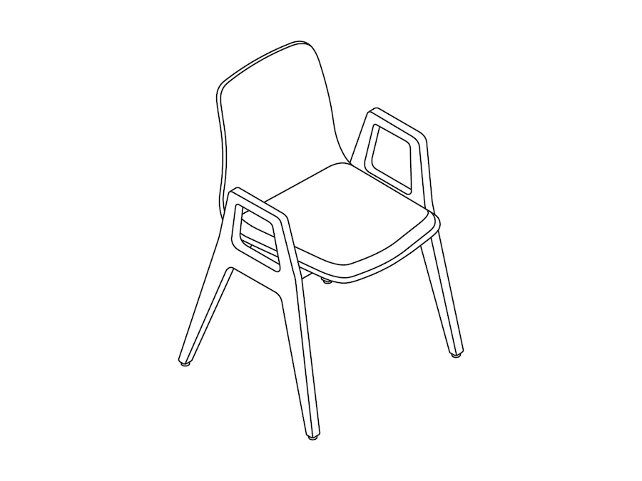 A line drawing - Polly Wood Chair–With Arms–Upholstered Seat Pad