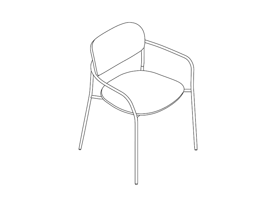 Een lijntekening - Portrait-stoel–met armleuningen–met bekleding