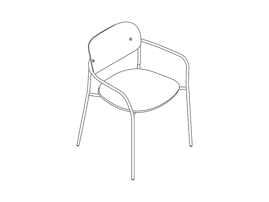 A line drawing - Portrait Chair–With Arms–Upholstered Seat–Wood Back