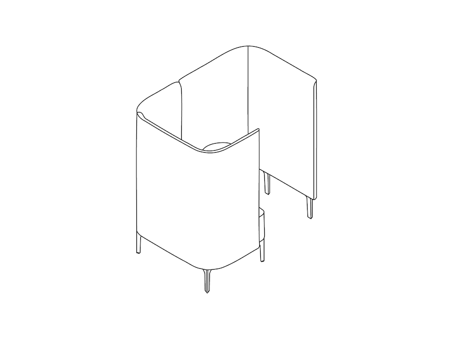 Uno schizzo - Seduta schermata Pullman–Base con gambe–Schermo e tavolo a sinistra