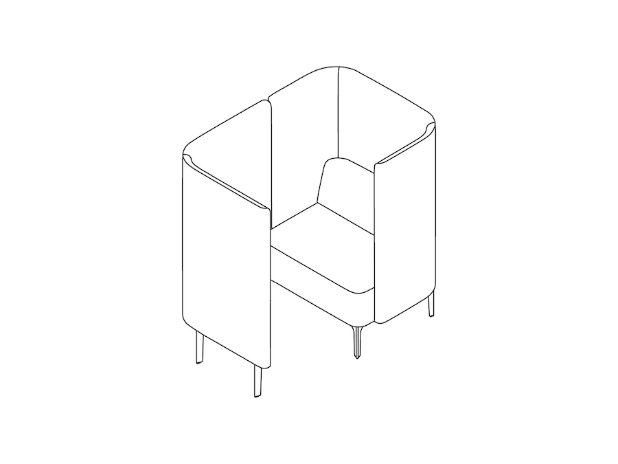 Um desenho de linha - Cadeira modular Pullman–Base com pernas–Painel à direita