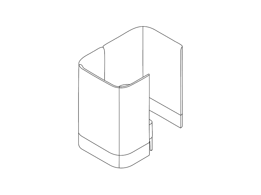 Dessin au trait : Siège capsule Pullman – Piètement socle – Écran de séparation et tablette à gauche