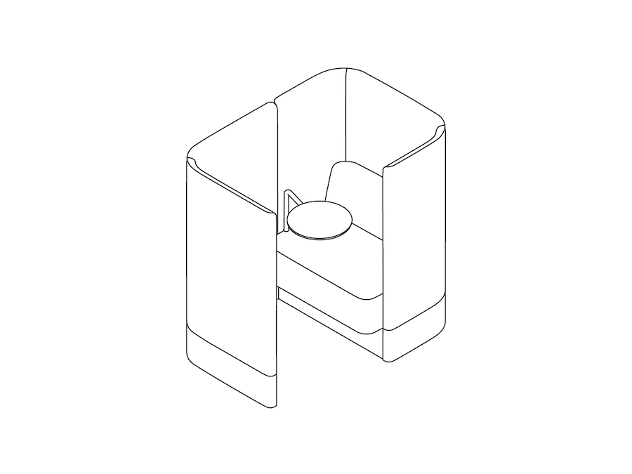 Eine Zeichnung - Pullman Stuhl Besprechungsecke – Sockel – Trennwand und Tisch rechts