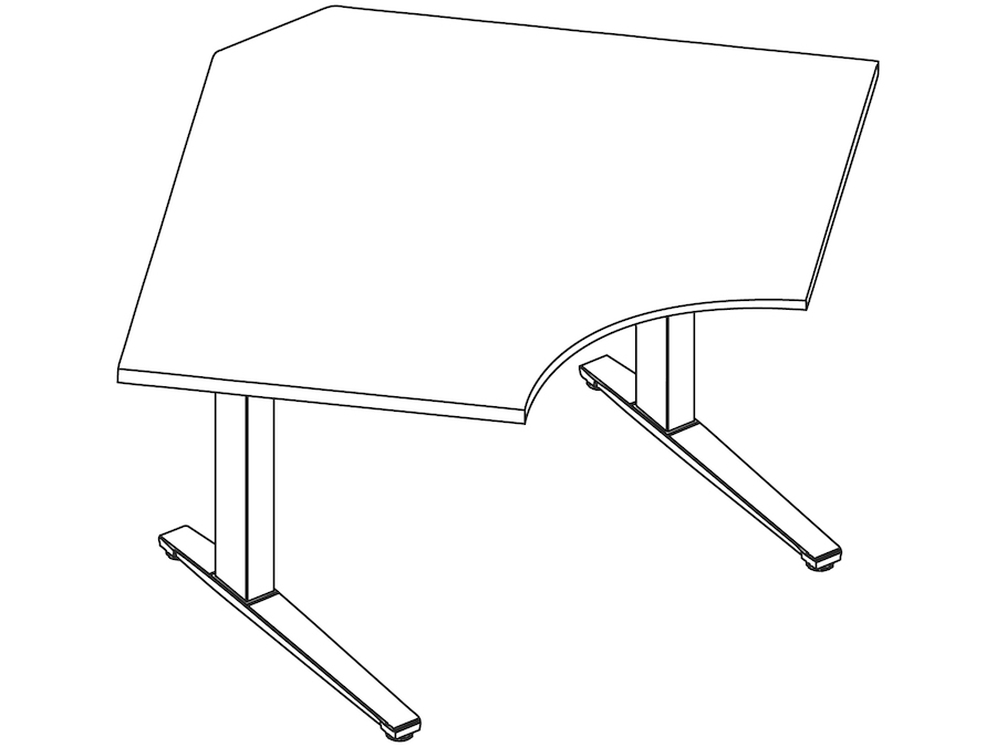 A line drawing - Renew Sit-to-Stand Table–90 Degree Corner