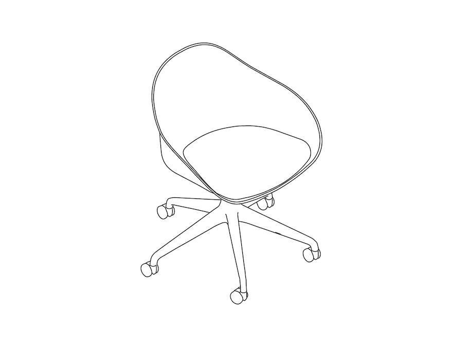 A line drawing - Ruby Chair–5-Star Base–Fixed Height–Upholstered Seat Pad