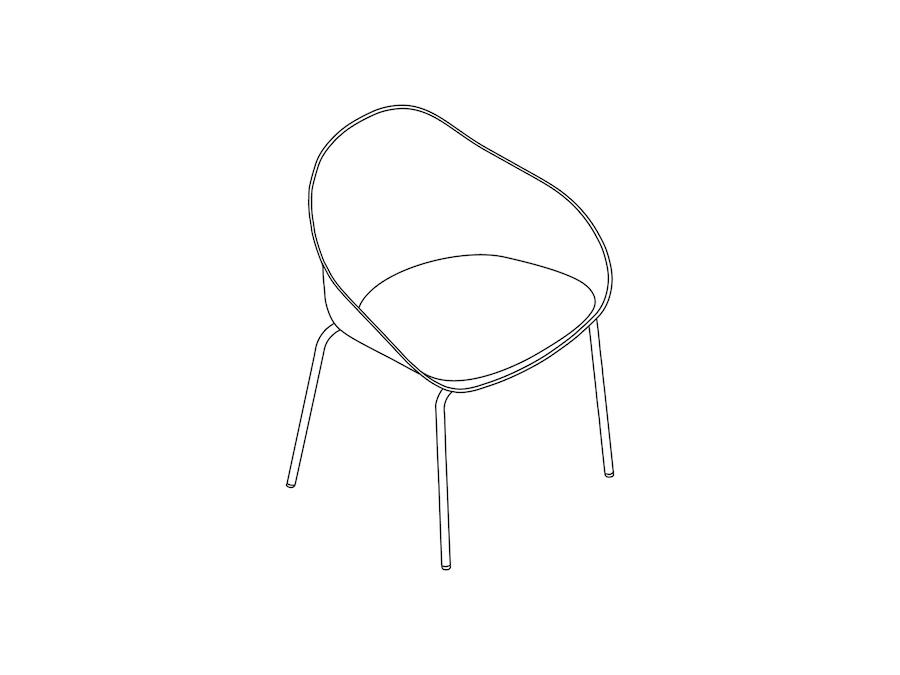 线描图 - Ruby单椅–4腿底座–带软垫的坐垫