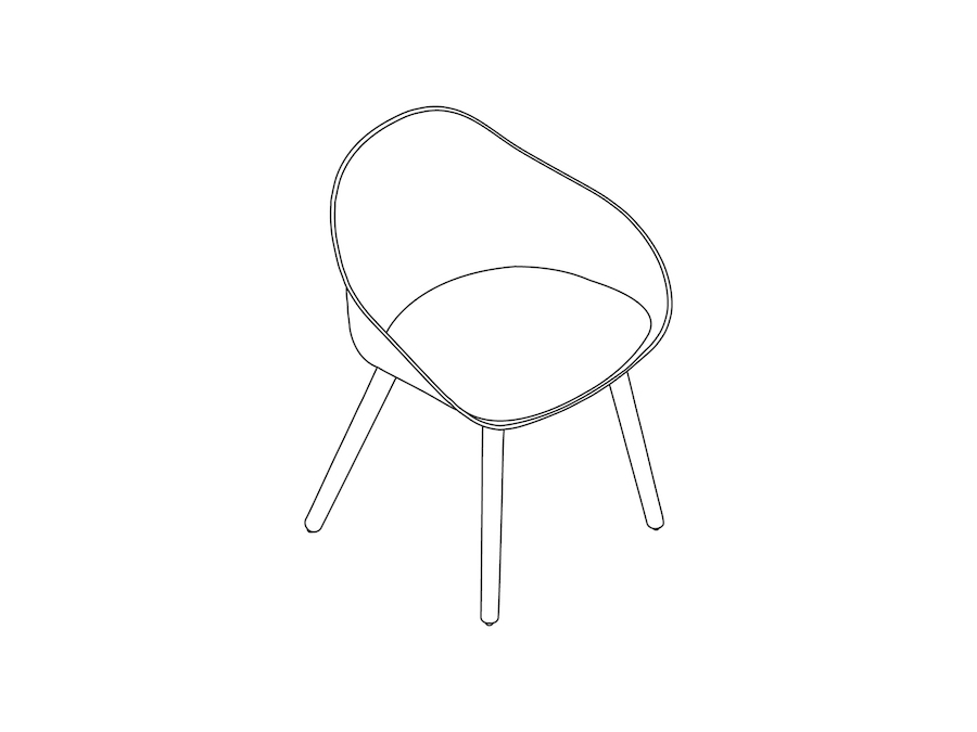 Een lijntekening - Ruby-bijzetstoel–deuvelonderstel–gestoffeerde zitting