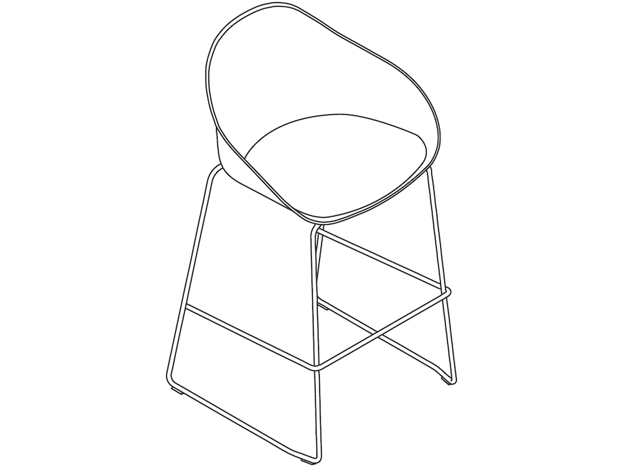 Um desenho de linha - Banqueta Ruby–Altura para bar–Base de cantiléver–Almofada de assento estofada