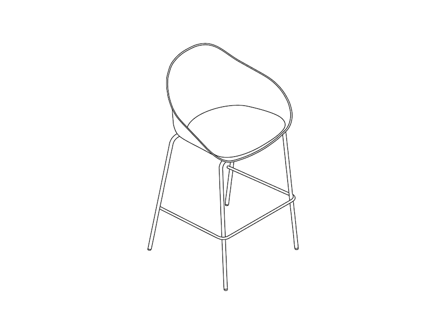 A line drawing - Ruby Stool–Bar Height–4-Leg Base–Upholstered Seat Pad
