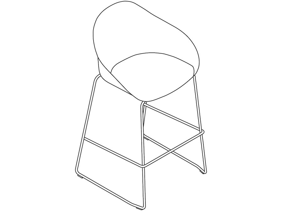 A line drawing - Ruby Stool–Bar Height–Sled Base–Non-upholstered