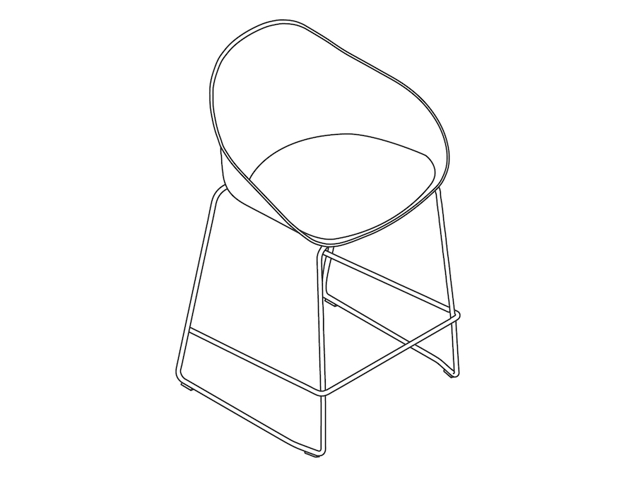 线描图 - Ruby凳子–柜台高度 - 雪橇底座–带软垫的坐垫