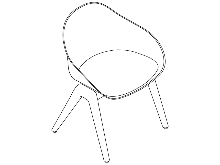 线描图 - Ruby木制座椅 - 带软垫的坐垫