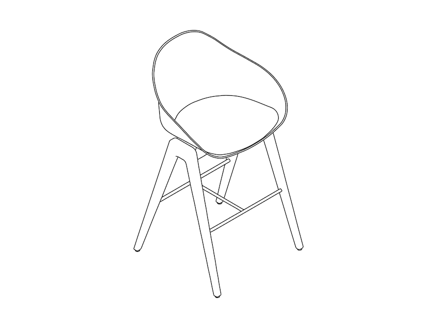 线描图 - Ruby木制凳子–吧台高度–带软垫的坐垫