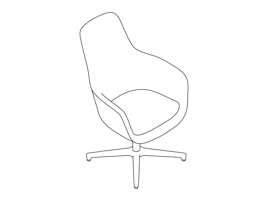 Um desenho de linha - Cadeira Saiba–Encosto alto–Base em estrela de 4 pontas