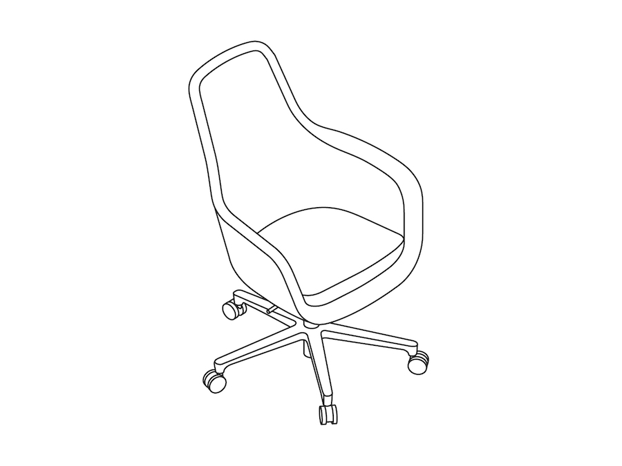 Um desenho de linha - Cadeira Saiba–Encosto alto–Base em estrela de 5 pontas