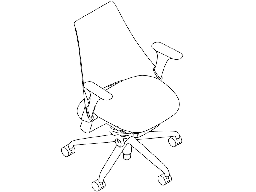 线描图 - Sayl座椅–悬架支撑中高靠背–固定扶手