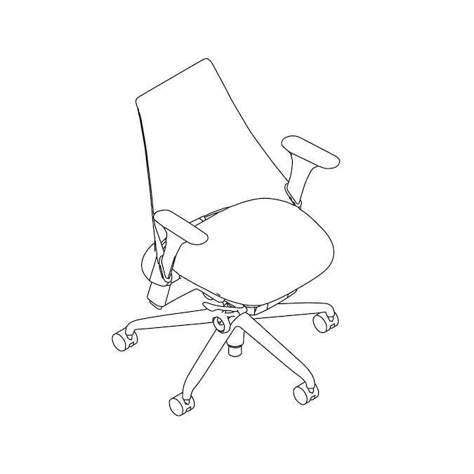 A line drawing - Sayl Chair–Upholstered Mid Back–Height Adjustable Arms
