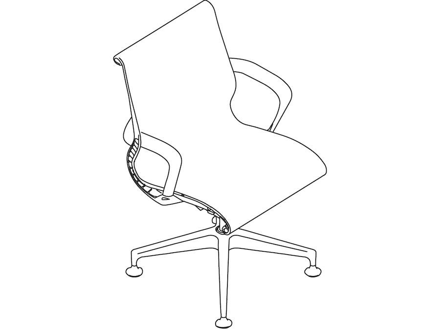 线描图 - Setu座椅–4星底座–带状扶手