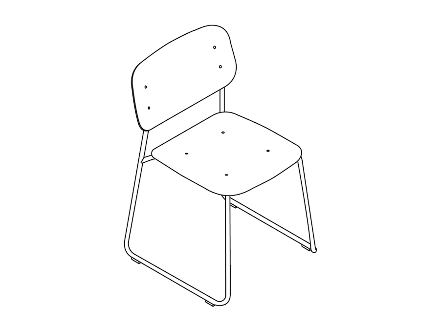 Um desenho de linha - Cadeira Soft Edge — Base de cantiléver — Assento e encosto de madeira — Sem estofamento