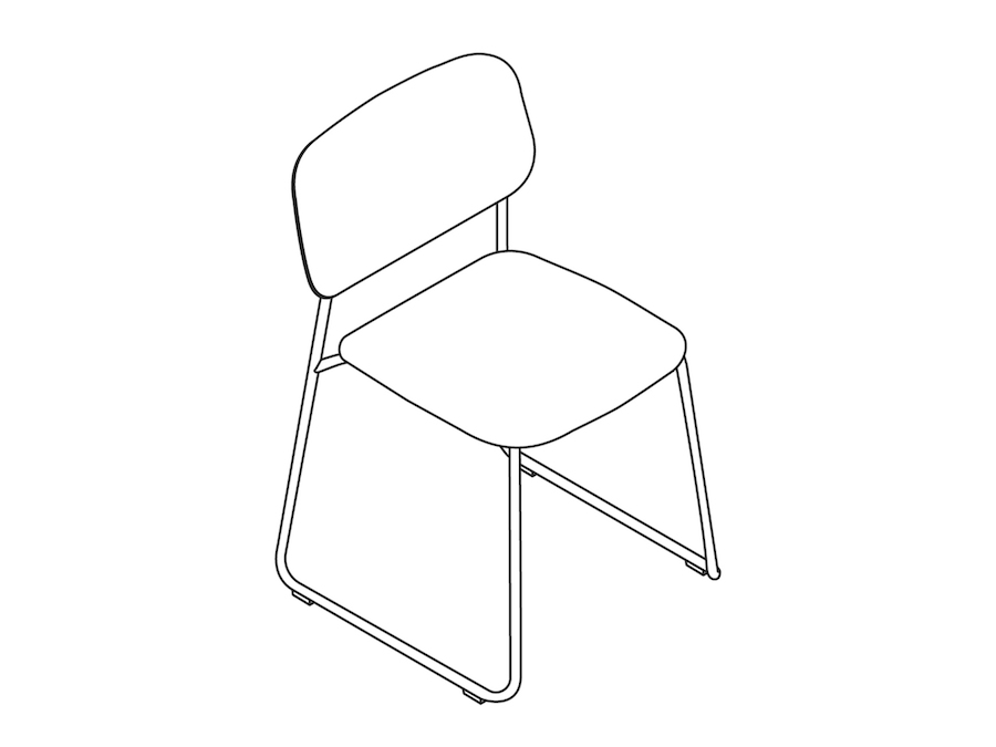 Um desenho de linha - Cadeira Soft Edge — Base de cantiléver — Assento e encosto de madeira — Com estofamento