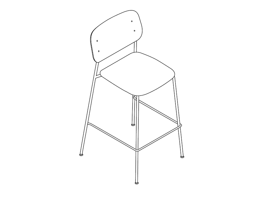 A line drawing - Soft Edge Stool–Bar Height–Steel Legs–Wood Seat and Back–Upholstered