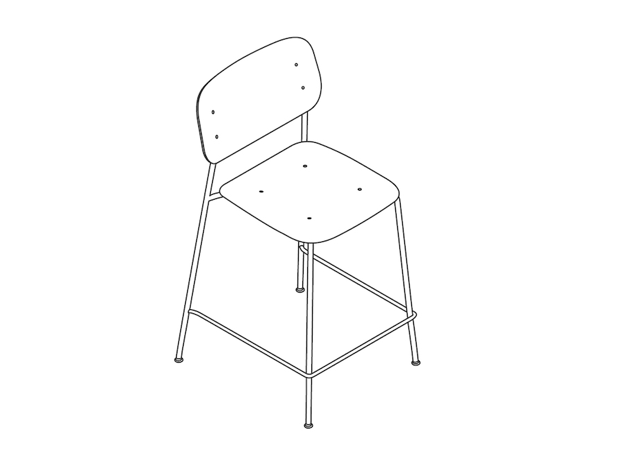 A line drawing - Soft Edge Stool–Counter Height–Steel Legs–Polypropolene Seat and Back–Nonupholstered