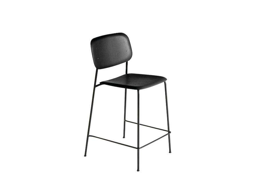 A photo - Soft Edge Stool–Counter Height–Steel Legs–Wood Seat and Back–Nonupholstered